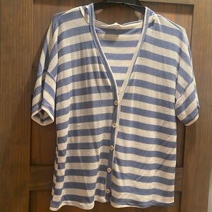 Blue and White Striped Button-Up Cardigan